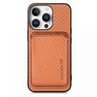 For iPhone 16 Pro Carbon Fiber Leather Card Magsafe Phone Case(Brown) - 1