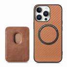 For iPhone 16 Pro Carbon Fiber Leather Card Magsafe Phone Case(Brown) - 3