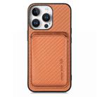 For iPhone 16 Pro Max Carbon Fiber Leather Card Magsafe Phone Case(Brown) - 1