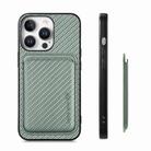 For iPhone 16 Pro Max Carbon Fiber Leather Card Magsafe Phone Case(Green) - 2