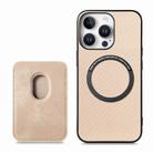 For iPhone 16 Pro Max Carbon Fiber Leather Card Magsafe Phone Case(Khaki) - 3