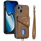 For iPhone 15 Retro Card Wallet Fold Leather Phone Case with Strap(Brown) - 1