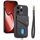 For iPhone 15 Pro Retro Card Wallet Fold Leather Phone Case with Strap(Black) - 1