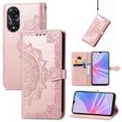 For OPPO A58 4G Mandala Flower Embossed Leather Phone Case(Rose Gold) - 1