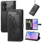 For OPPO A58 4G Mandala Flower Embossed Leather Phone Case(Black) - 1