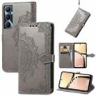 For Realme C65 Mandala Flower Embossed Leather Phone Case(Gray) - 1