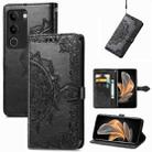 For vivo S17 Mandala Flower Embossed Leather Phone Case(Black) - 1
