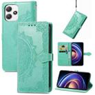 For Redmi Note 12R Mandala Flower Embossed Leather Phone Case(Green) - 1