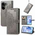 For Tecno Camon 20 Mandala Flower Embossed Leather Phone Case(Gray) - 1