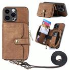 For iPhone 15 Pro Max Crossbody Multi-function Zipper Wallet Phone Case(Brown) - 1