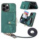 For iPhone 15 Pro Crossbody Multi-function Zipper Wallet Phone Case(Green) - 1
