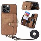 For iPhone 15 Pro Crossbody Multi-function Zipper Wallet Phone Case(Brown) - 1