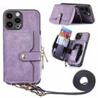 For iPhone 15 Pro Crossbody Multi-function Zipper Wallet Phone Case(Purple) - 1