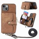 For iPhone 15 Plus Crossbody Multi-function Zipper Wallet Phone Case(Brown) - 1