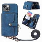 For iPhone 15 Plus Crossbody Multi-function Zipper Wallet Phone Case(Blue) - 1