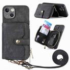 For iPhone 15 Crossbody Multi-function Zipper Wallet Phone Case(Black) - 1