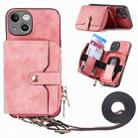 For iPhone 15 Crossbody Multi-function Zipper Wallet Phone Case(Pink) - 1