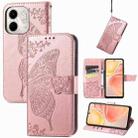 for infinix Smart 9 Butterfly Love Flower Embossed Leather Phone Case(Rose Gold) - 1