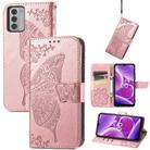 For Nokia G42 Butterfly Love Flower Embossed Leather Phone Case(Rose Gold) - 1