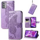 For Nokia G42 Butterfly Love Flower Embossed Leather Phone Case(Lavender) - 1