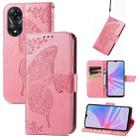 For OPPO A58 4G Butterfly Love Flower Embossed Leather Phone Case(Pink) - 1