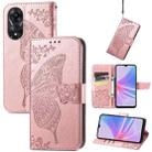 For OPPO A58 4G Butterfly Love Flower Embossed Leather Phone Case(Rose Gold) - 1