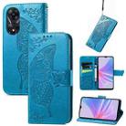 For OPPO A58 4G Butterfly Love Flower Embossed Leather Phone Case(Blue) - 1