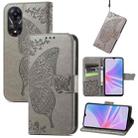 For OPPO A58 4G Butterfly Love Flower Embossed Leather Phone Case(Gray) - 1