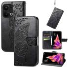 For OPPO Reno9 Pro+ Butterfly Love Flower Embossed Leather Phone Case(Black) - 1