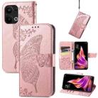 For OPPO Reno9 Pro+ Butterfly Love Flower Embossed Leather Phone Case(Rose Gold) - 1