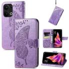 For OPPO Reno9 Pro+ Butterfly Love Flower Embossed Leather Phone Case(Lavender) - 1