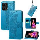 For OPPO Reno9 Pro+ Butterfly Love Flower Embossed Leather Phone Case(Blue) - 1