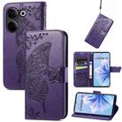 For Tecno Camon 20 Butterfly Love Flower Embossed Leather Phone Case(Purple) - 1