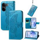 For Tecno Camon 20 Butterfly Love Flower Embossed Leather Phone Case(Blue) - 1