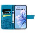 For Tecno Camon 20 Butterfly Love Flower Embossed Leather Phone Case(Blue) - 3