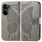 For Tecno Camon 20 Butterfly Love Flower Embossed Leather Phone Case(Gray) - 2