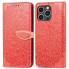 For iPhone 15 Pro Max Blooming Mandala Embossed Wings Buckle Leather Phone Case(Red) - 1