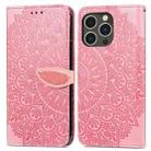 For iPhone 15 Pro Max Blooming Mandala Embossed Wings Buckle Leather Phone Case(Pink) - 1