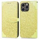 For iPhone 15 Pro Blooming Mandala Embossed Wings Buckle Leather Phone Case(Yellow) - 1