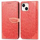 For iPhone 15 Blooming Mandala Embossed Wings Buckle Leather Phone Case(Red) - 1
