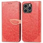 For iPhone 14 Pro Max Blooming Mandala Embossed Wings Buckle Leather Phone Case(Red) - 1