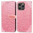 For iPhone 14 Pro Max Blooming Mandala Embossed Wings Buckle Leather Phone Case(Pink) - 1