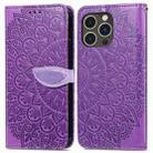 For iPhone 14 Pro Blooming Mandala Embossed Wings Buckle Leather Phone Case(purple) - 1