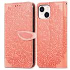 For iPhone 14 Plus Blooming Mandala Embossed Wings Buckle Leather Phone Case(Orange) - 1