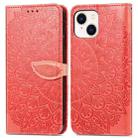 For iPhone 14 Blooming Mandala Embossed Wings Buckle Leather Phone Case(Red) - 1