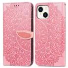 For iPhone 14 Blooming Mandala Embossed Wings Buckle Leather Phone Case(Pink) - 1