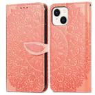 For iPhone 14 Blooming Mandala Embossed Wings Buckle Leather Phone Case(Orange) - 1