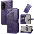 For Asus Zenfone 10 Butterfly Love Flower Embossed Leather Phone Case(Purple) - 1