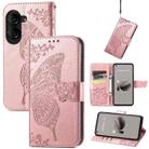 For Asus Zenfone 10 Butterfly Love Flower Embossed Leather Phone Case(Rose Gold) - 1