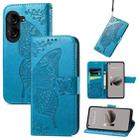 For Asus Zenfone 10 Butterfly Love Flower Embossed Leather Phone Case(Blue) - 1